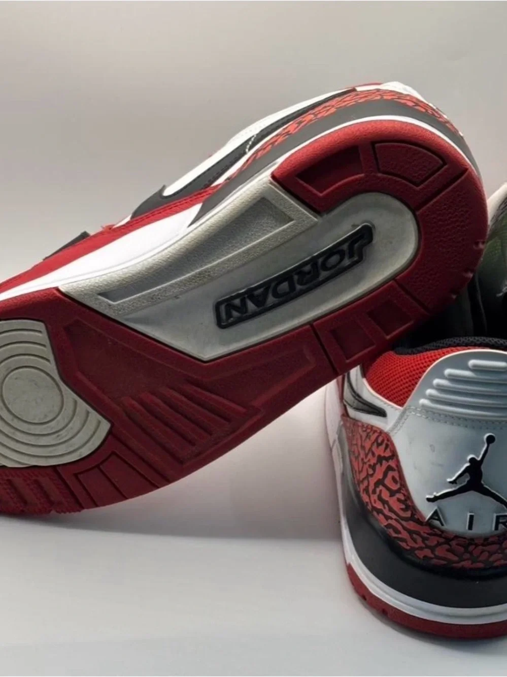 Jordan Red White Black Low Sneakers with Strap and Nike Branding